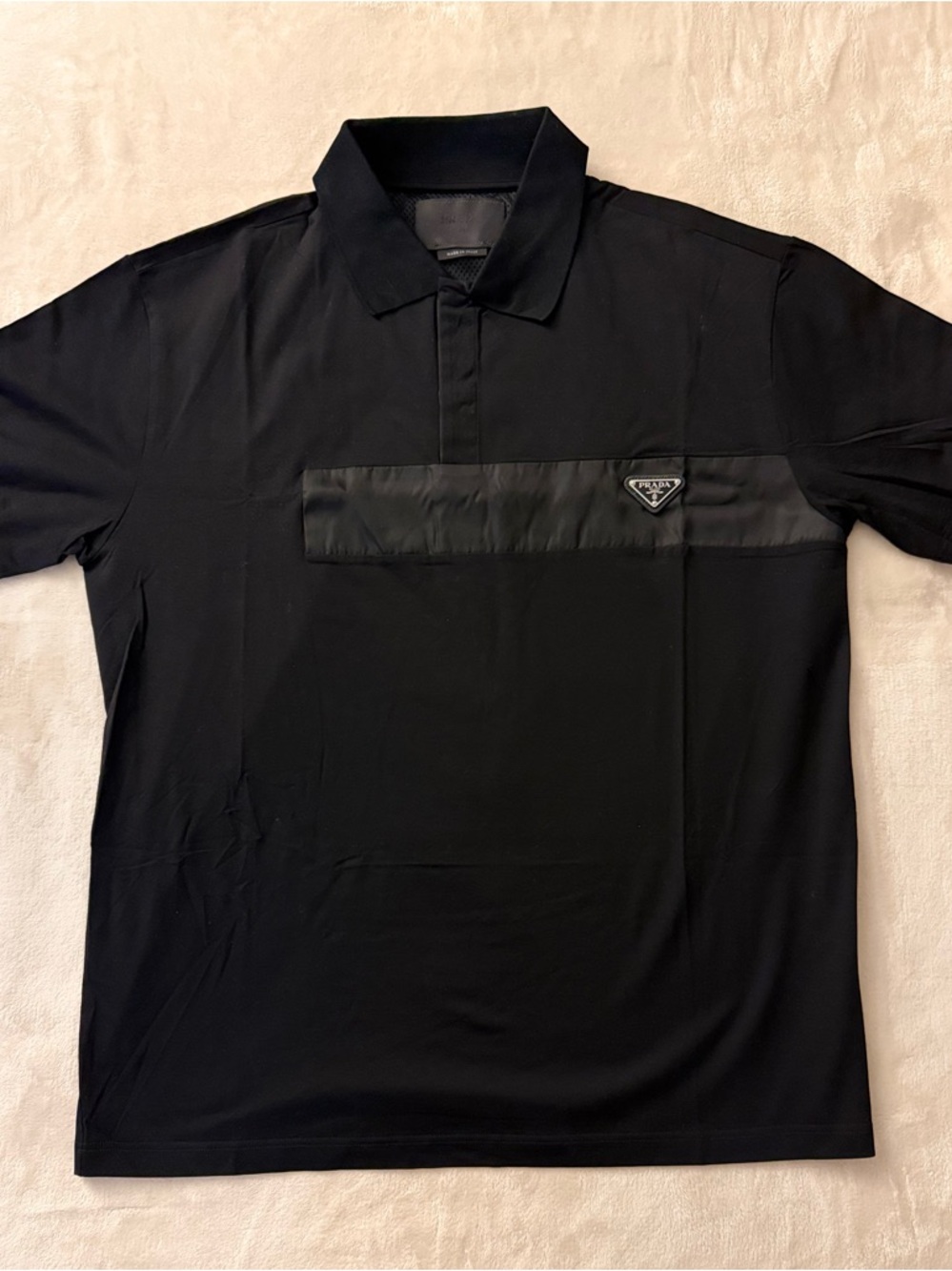 Prada Black Short-Sleeve Polo with Nylon Chest Panel